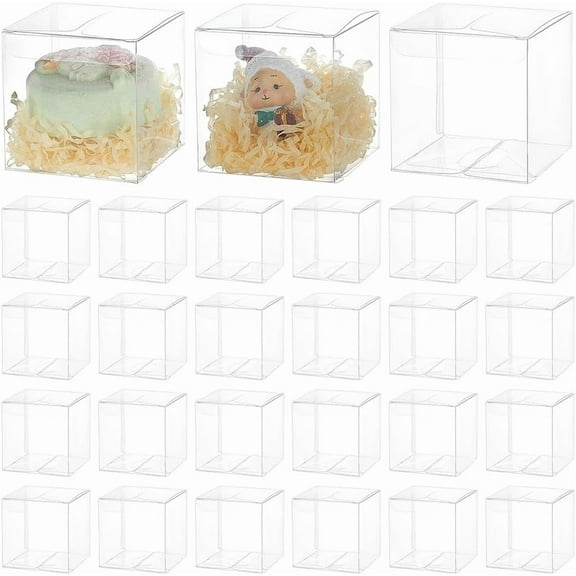 100 Pack Clear Favor Boxes 2.7x2.7x2.7 Plastic Small Gift Boxes
