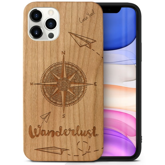 Case Yard Wooden Case Outside Soft TPU Silicone, Slim Fit Shockproof Wood Protective Phone Cover for Girls Boys Men and Women, Supports Wireless Charging Wanderlust Design case for iPhone-12-Pro-Max