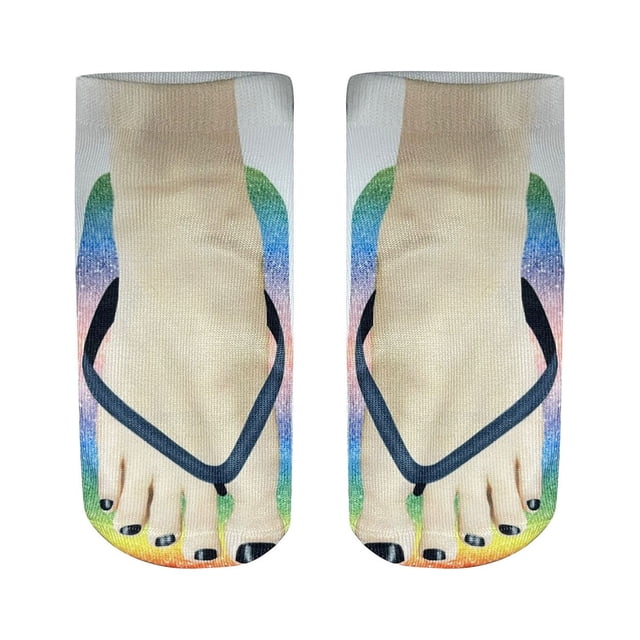 Socks 3D Pattern Manicure Print Socks Flip Flop Funny Hidden Running Socks Women Personalized Low Cut Ankle Sports Socks