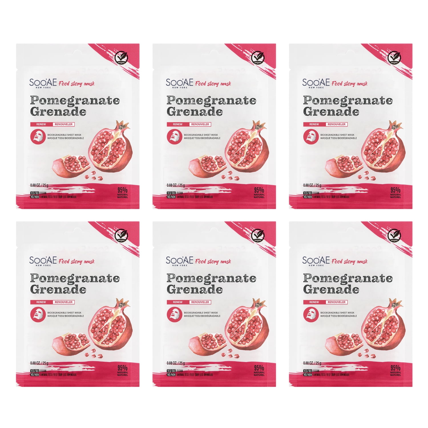 Soo'AE FOOD STORY - POMEGRANATE MASK - 6 ea Bundle pack
