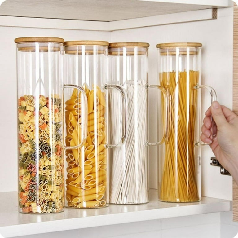 Glass Spaghetti Pasta Storage Container with Lids , Tall Clear Airtight Food  Storage Jar with Bamboo Cover Kitchen Pantry Storage Container for Noodles  Flour Cereal Coffee Beans