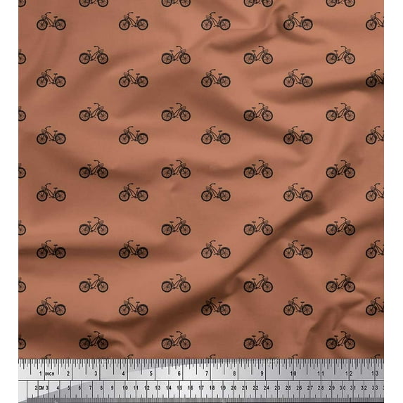 Soimoi Brown Viscose Chiffon Fabric Bicycle Transport Printed Craft Fabric by the Yard 42 Inch Wide
