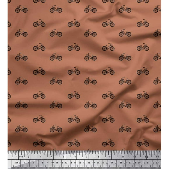 Soimoi Brown polyester Crepe Fabric Bicycle Transport Printed Fabric 1 Yard 42 Inch Wide
