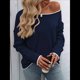 thumbnail image 4 of Suéteres de Otoño 2025 para Mujer, Informales, de Cuello Redondo, con Contraste, de Larga, de Punto, Tops Tipo Jersey Azul Marino L, 4 of 7