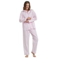 thumbnail image 2 of Apparonia Conjuntos de Pijama para Mujer Ropa de Dormir de Algodón Camisa de Manga Larga con Botones Al Frente y Pantalón Ropa de Dormir Cuello con Solapa Pjs Conjuntos de Descanso Rayas Rosas XL, 2 of 5