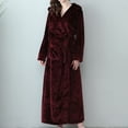 thumbnail image 2 of Defitshape Women's Plush Robe with Hood Ladies Soft Long Fluffy Bathrobe Hooded Winter Warm Fuzzy Fleece Full Length House Coat Maternity SPA Hotel Hot Tub Bath Kimono Robes Pockets Burgundy X-Large, 2 of 3