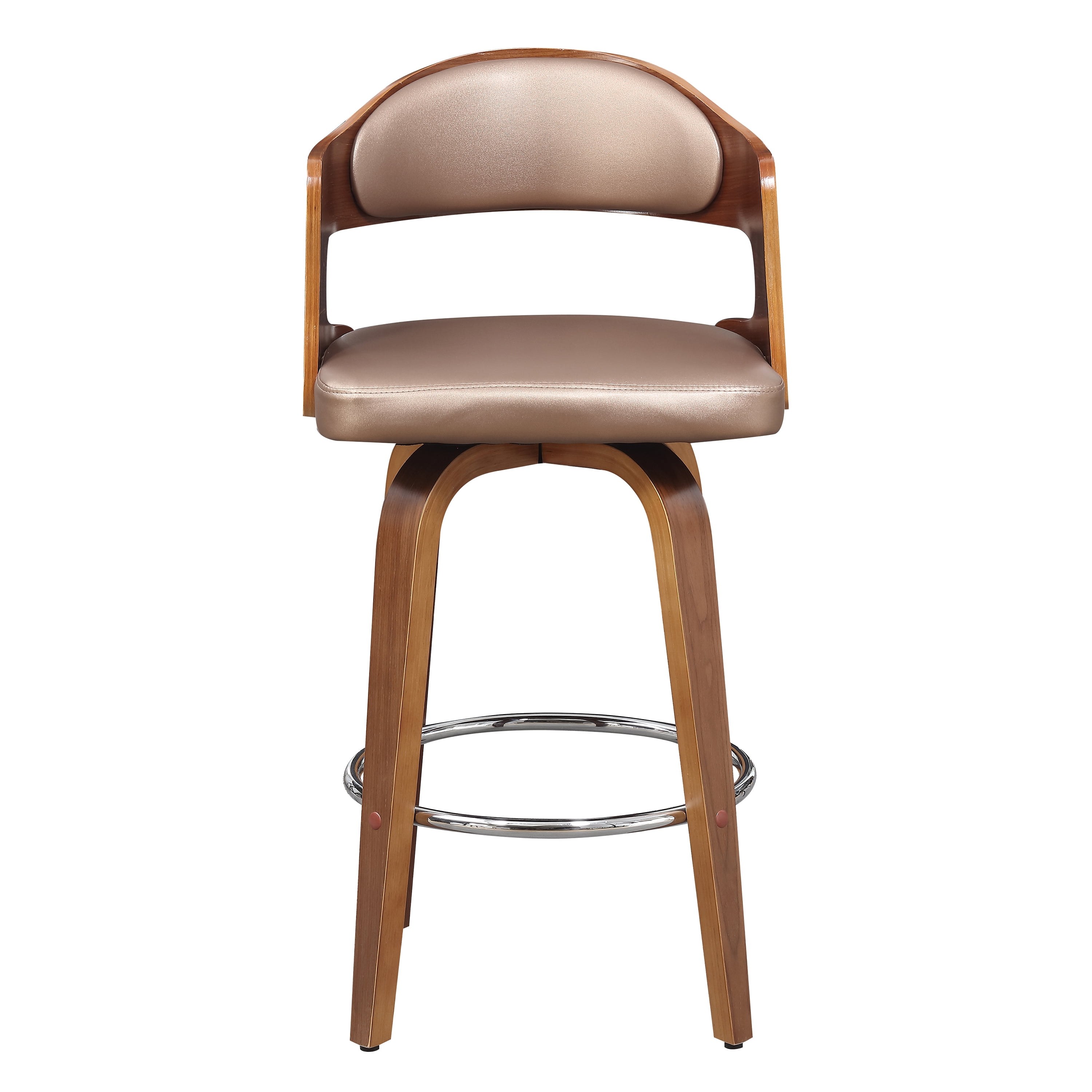 Wood and Faux Leather Copper Mid-Century 27-Inch Counter Seat Height Swivel Barstool