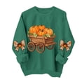 thumbnail image 5 of DeeHomeMo Pumpkin Harvest Cart Print Women Pullover Sweatshirt Wide Round Neck Long Sleeve Regular Fit Bow Applique On Sleeves For Fall Daily Casual Outing Army Green,L, 5 of 6
