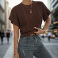 thumbnail image 2 of Zszcpp Going Out Tops For Women Ruffled Short Sleeve Round Neck Knitted Tie Up Pullovers Sweater Blouse Casual Blouses, 2 of 5