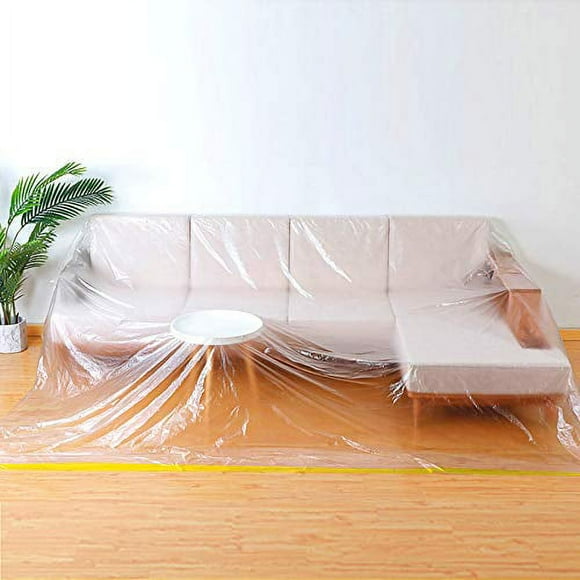146"/12ft Plastic Cover, Plastic Waterproof Couch Cover, Extra Large Plastic Tarp Sofa Cover Durable Furniture Protection Cover Moving Supplies Packing Supplies JJZ21