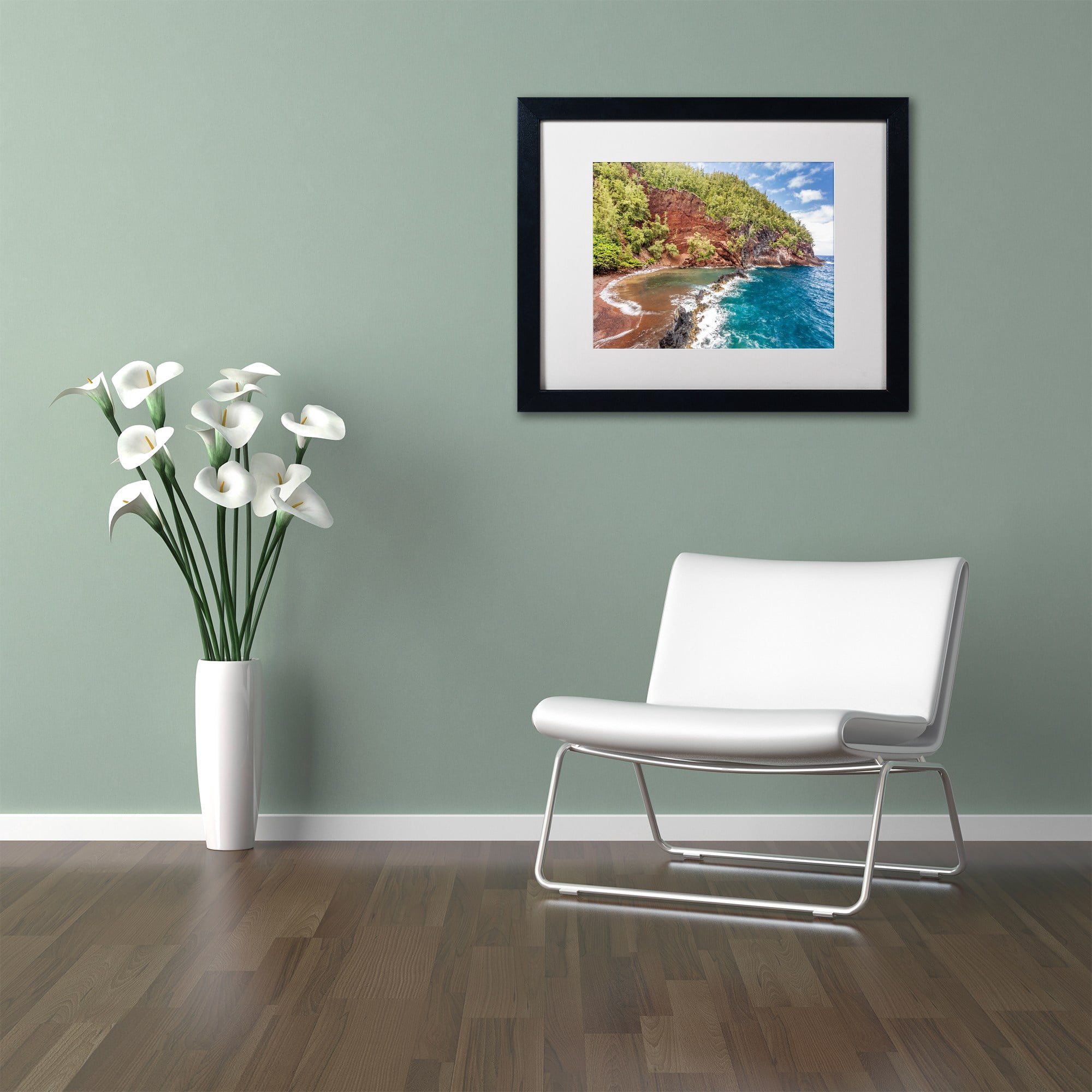 Trademark Fine Art 'Red Sand Beach Maui' Canvas Art by Pierre Leclerc, White Matte, Black Frame