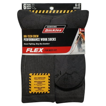 Genuine Dickies Men's Dri-Tech Crew Socks, 6-Pack