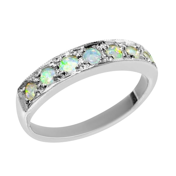 LBG 925 Sterling Silver Natural Opal Womens Band Ring - Sizes 4 to 12 Available