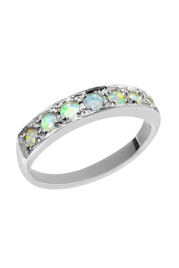 LBG 925 Sterling Silver Natural Opal Womens Band Ring - Sizes 4 to 12 Available