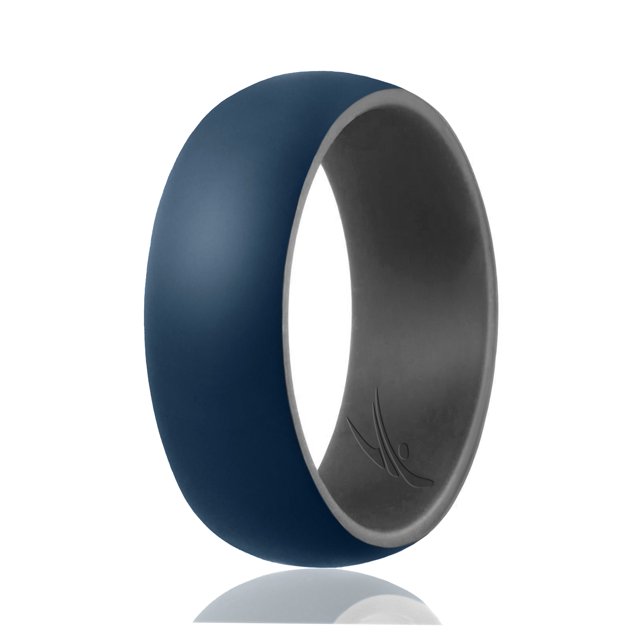Anillo de bodas de silicona - Colección Duo estilo cúpula - Gris-Azul de ROQ para hombre - Anillo de 8 mm