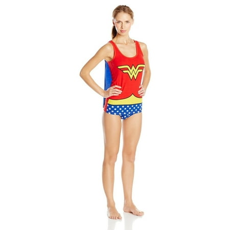 DC Comics Women's Ladies Tank and Panty Set Wonder Woman, Red, Large