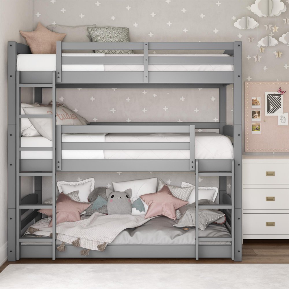 Better Homes and Gardens Tristan Triple Floor Bunk Bed, Gray Walmart
