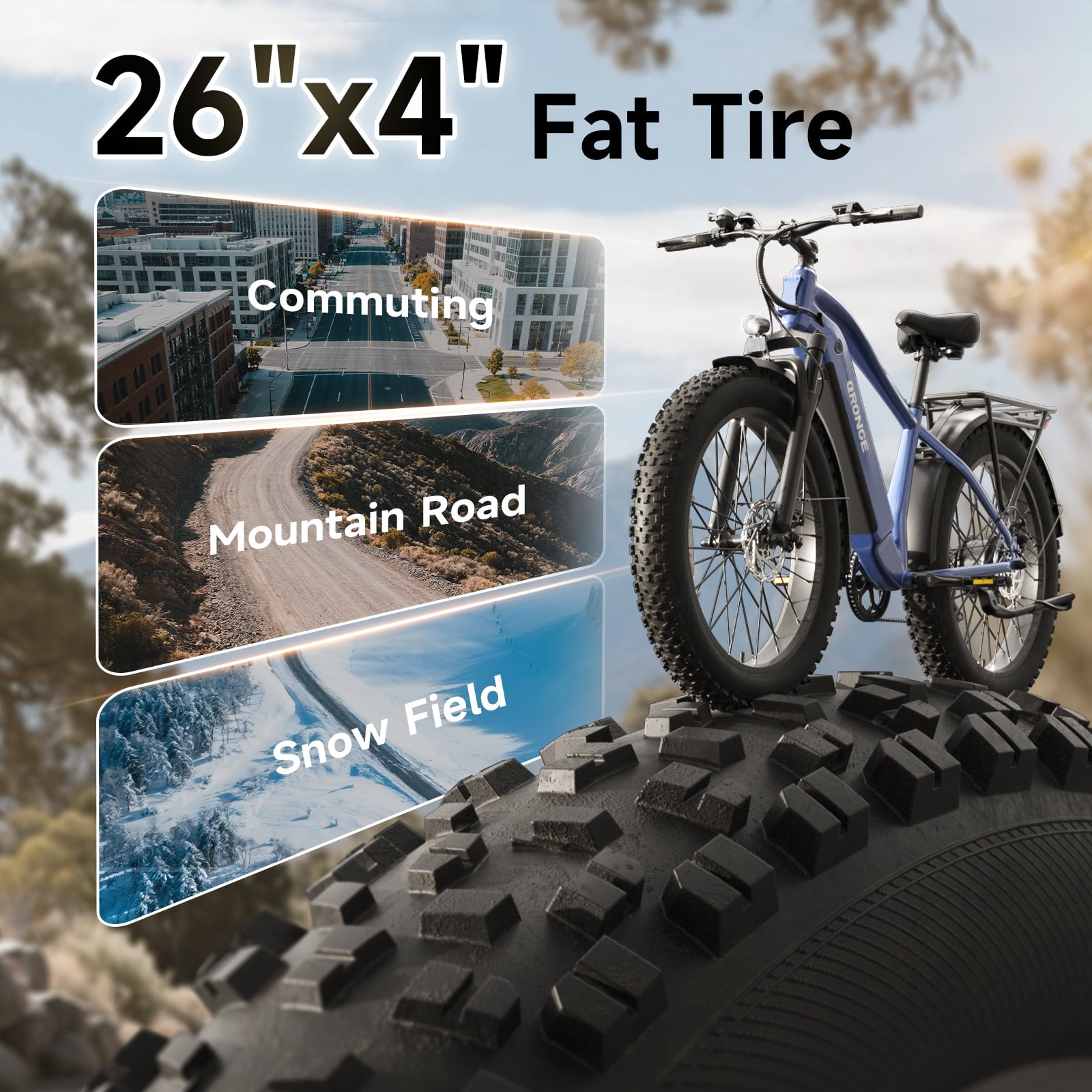Qronge 26" Electric Bikes for Adults 1800W Peak 70Miles Max Range Fat Tire Ebike 28 mph Top Speed 48V 15AH Battery E-Mountain Bikes, UL2849 by SGS
