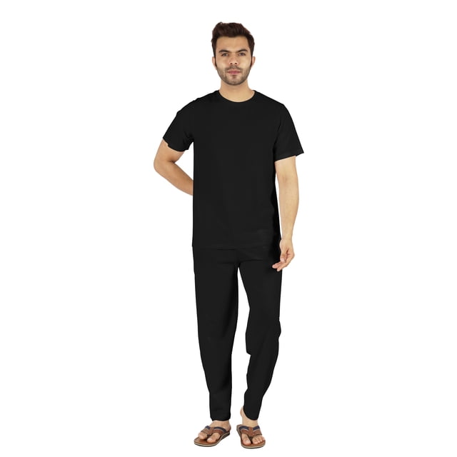 Inkmeso Solid Nightwear Set For Mens Tshirt And Pants Pajama Set Short Sleeve Pjs Loungewear Set