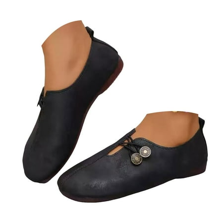Oyedens Mary Jane Flats Shoes for Women Boho Vintage Wide Toe Slip on Walking Loafers Casual Shoes