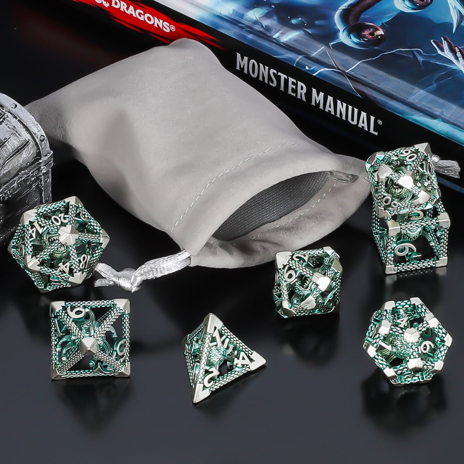 CiaraQ Mystery Metal DND Dice Set – 7pc Blind Bag with Random Class & Funny DND Stickers – Metal Role Playing Dice for Dungeons and Dragons