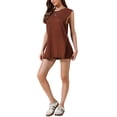 thumbnail image 4 of Conjunto de Lounge Inspire Chic de 2 piezas para mujer, top sin mangas de punto acanalado y pantalones cortos, conjunto casual, color marrón, 4 of 6