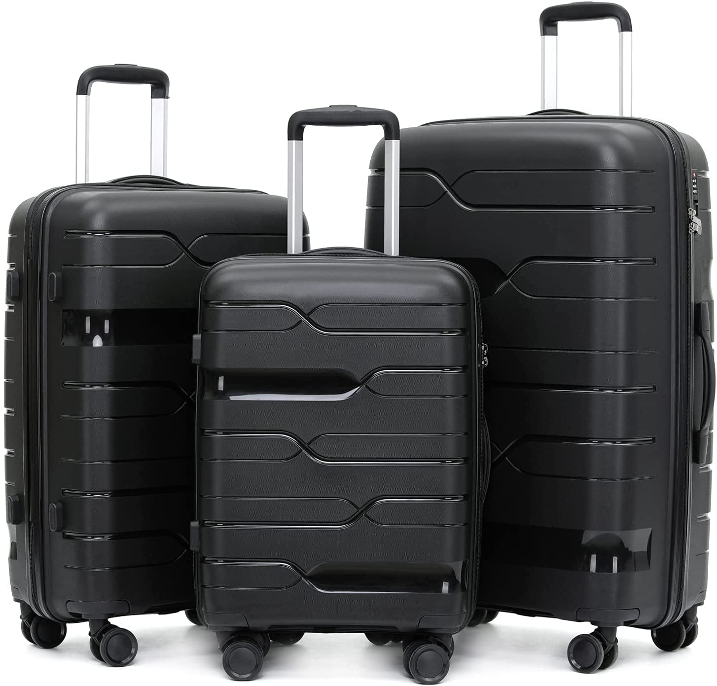 ABS+PC Suitcase Hardshell Lightweight Carry Ons with TSA Lock & Spinner Silent Wheels Luggage Sets 3 Piece Convenient for Trips Black 20/24/28 