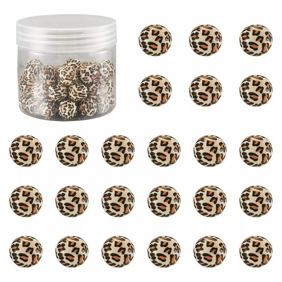 U8MO 50pc 13mm Round with Leopard Printed Natural Wooden Beads Peru Ball Loose Spacer