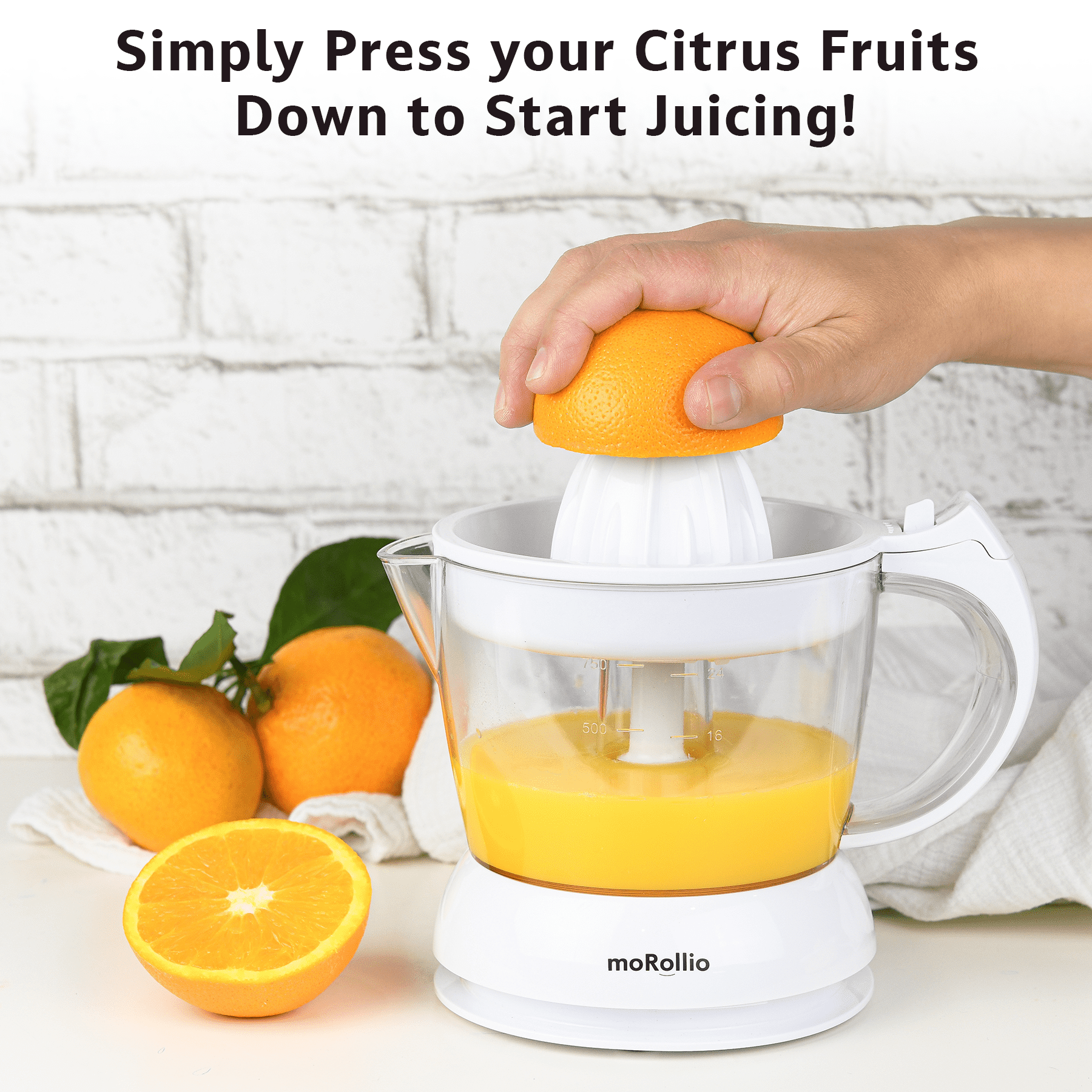 moRollio Electric Citrus Juicer, Compact Space-Saving Orange Juicer, 24oz