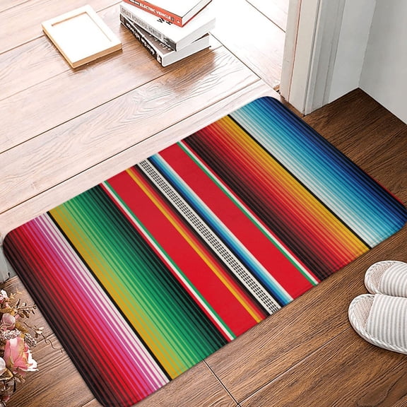 Front Door Mat Indoor Outdoor Outside Entrance - 16*24in Washable Mexican Serape Blanket Stripes Thin Bathroom Rugs Fit Under Door, Bath Rugs for Bathroom, Kitchen Rugs Mats for Floor