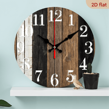 2D Flat 10Inch Rustic Farmhouse Silent Wooden Wall Clock - Vintage Shiplap Design, Non-Ticking Quiet Movement for Home Decor, Perfect for Living Room, Bedroom, Kitchen, Office, and Laundry Room