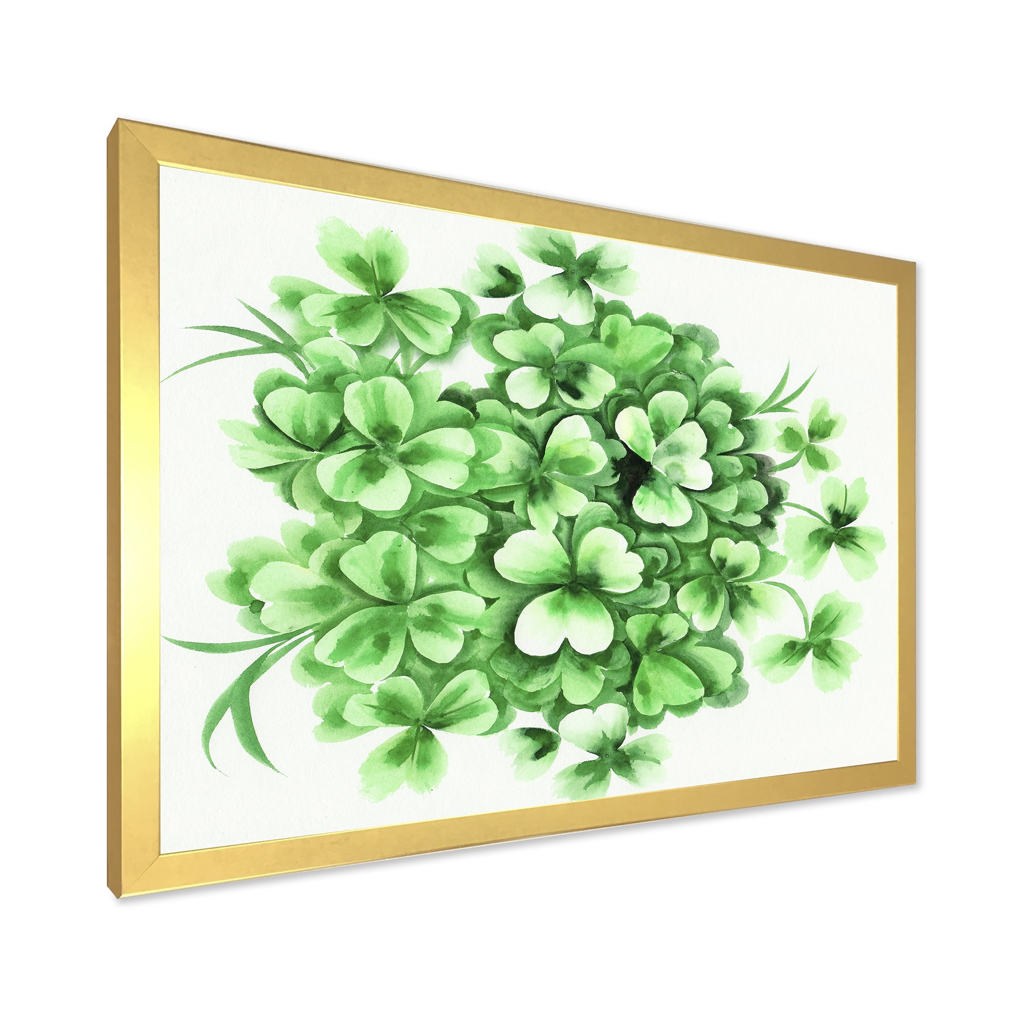 Designart 'Green Vintage Leaves of Shamrock' Traditional Framed Art Print