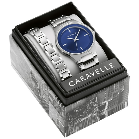 Caravelle by Bulova Men's Stainless Steel Watch with Stainless Steel Bracelet Box Set - 43K101