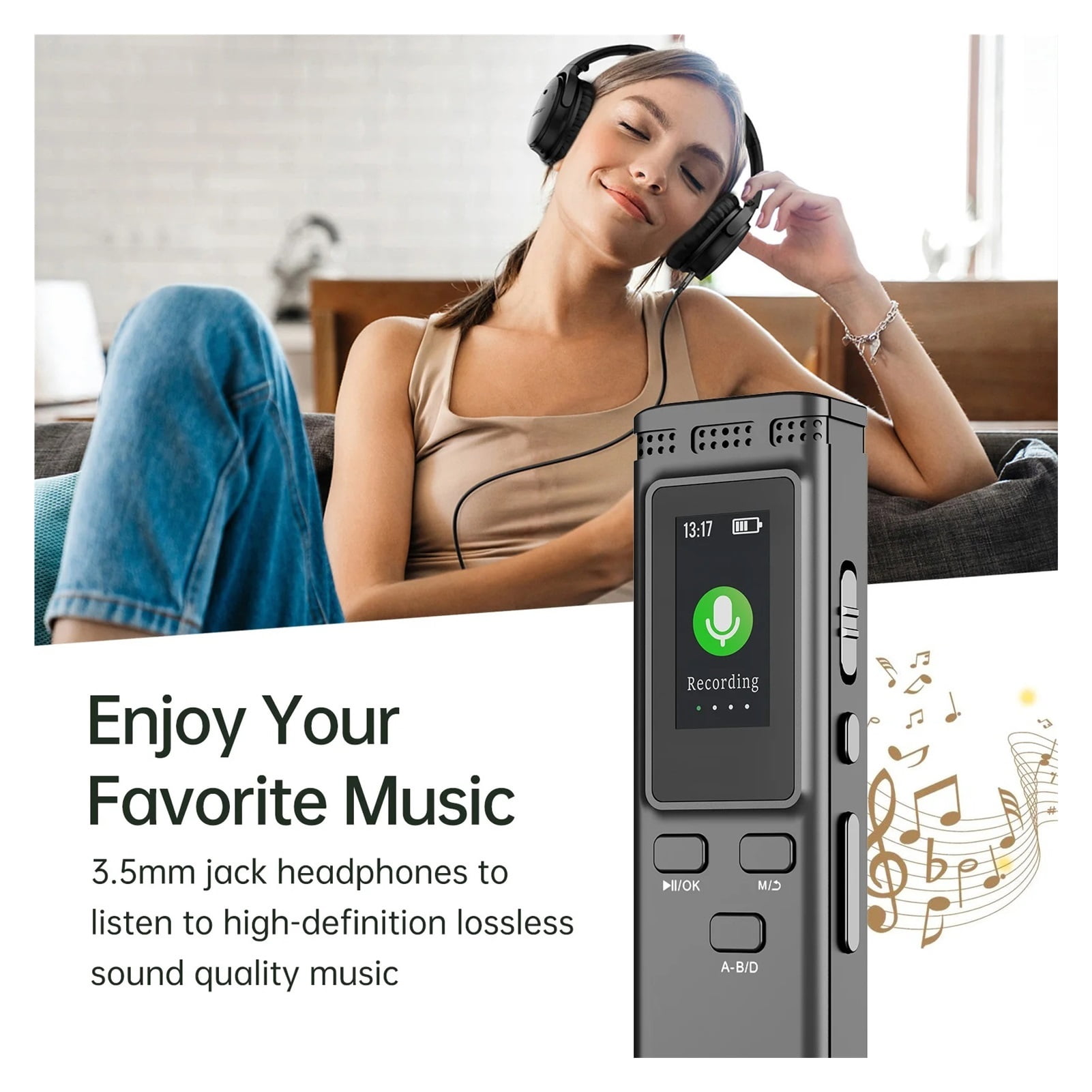 Digital Voice Recorder with Noise Reduction Voice Activation MP3 Music Player to Recording ,Excellent Sound Quality