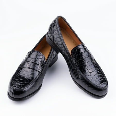 Snake Pattern Leather Loafers Slip on Daily Casual Shoes Comfortable PU Lining New Trend Handmade Footwear Black 10.5