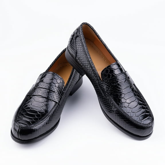 Snake Pattern Leather Loafers Slip on Daily Casual Shoes Comfortable PU Lining New Trend Handmade Footwear Black 8