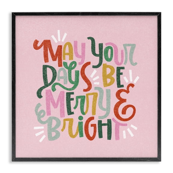 Stupell Industries Contemporary Pastel Merry & Bright Phrase Black Framed Giclee Art, 12 x 12, by Sarah Hickman