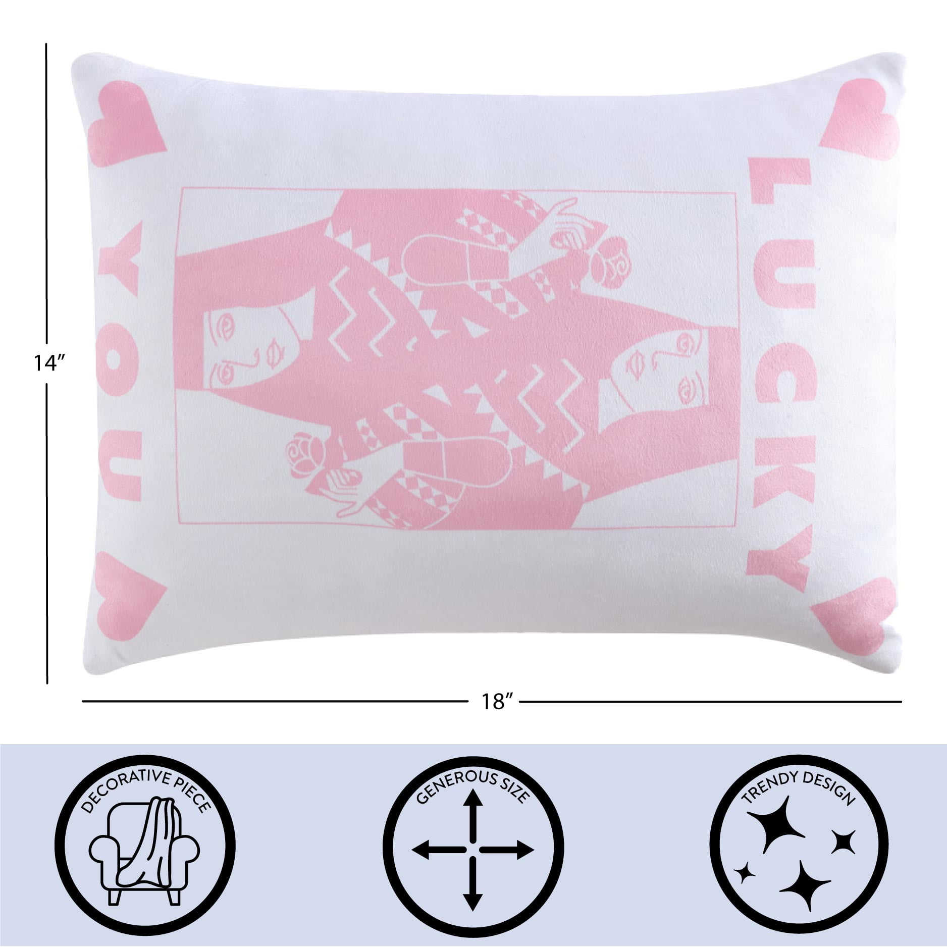 Urban Shop 18" x 14" White Smooshie Queen of Hearts Decorative Pillow, Teens and Young Adults