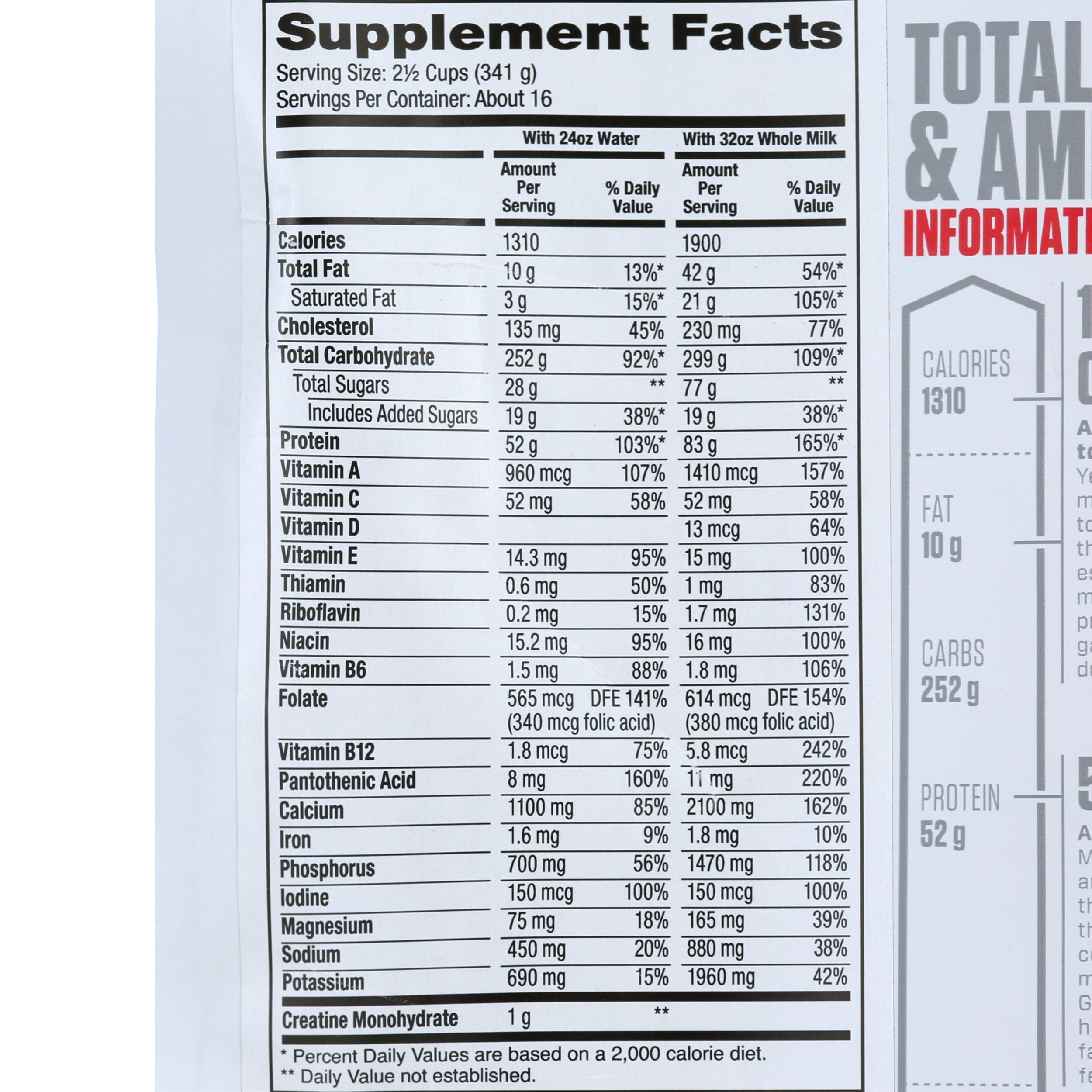 Dymatize Super Mass Gainer, High Protein & Carb Blend, Cookies & Cream, 52g Protein/Serving, 12 Lb