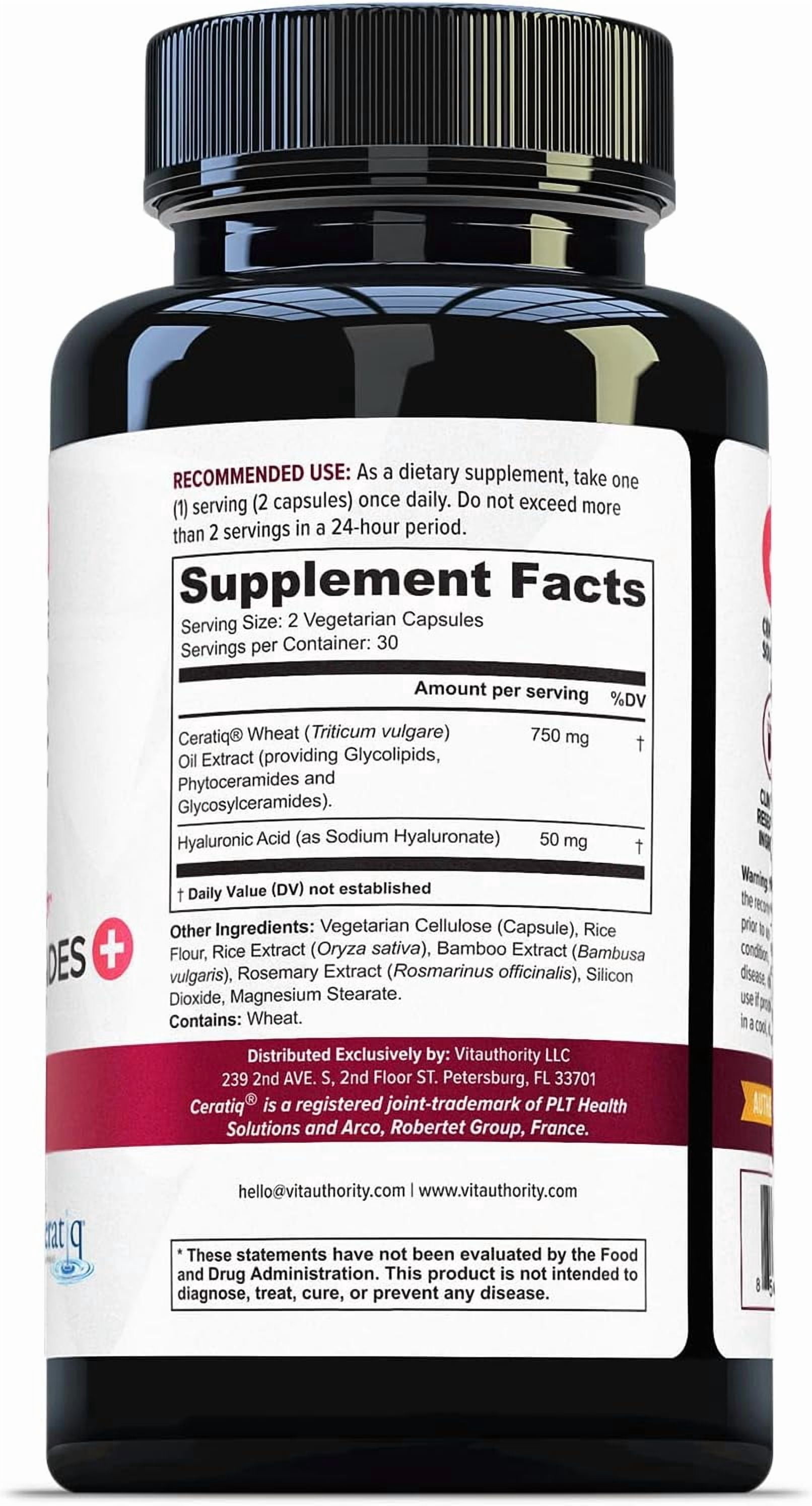 Vitauthority Phytoceramides Supplement Ceratiq Ceramides with Hyaluronic Acid, 60 Capsules