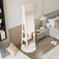 thumbnail image 4 of 360°Swivel Jewelry Cabinet with Full Length Mirror, 360°Rotating Standing Jewelry Armoire Organizer, Lockable Storage Cabinet, Interior Lighted Mirror, White, 4 of 14