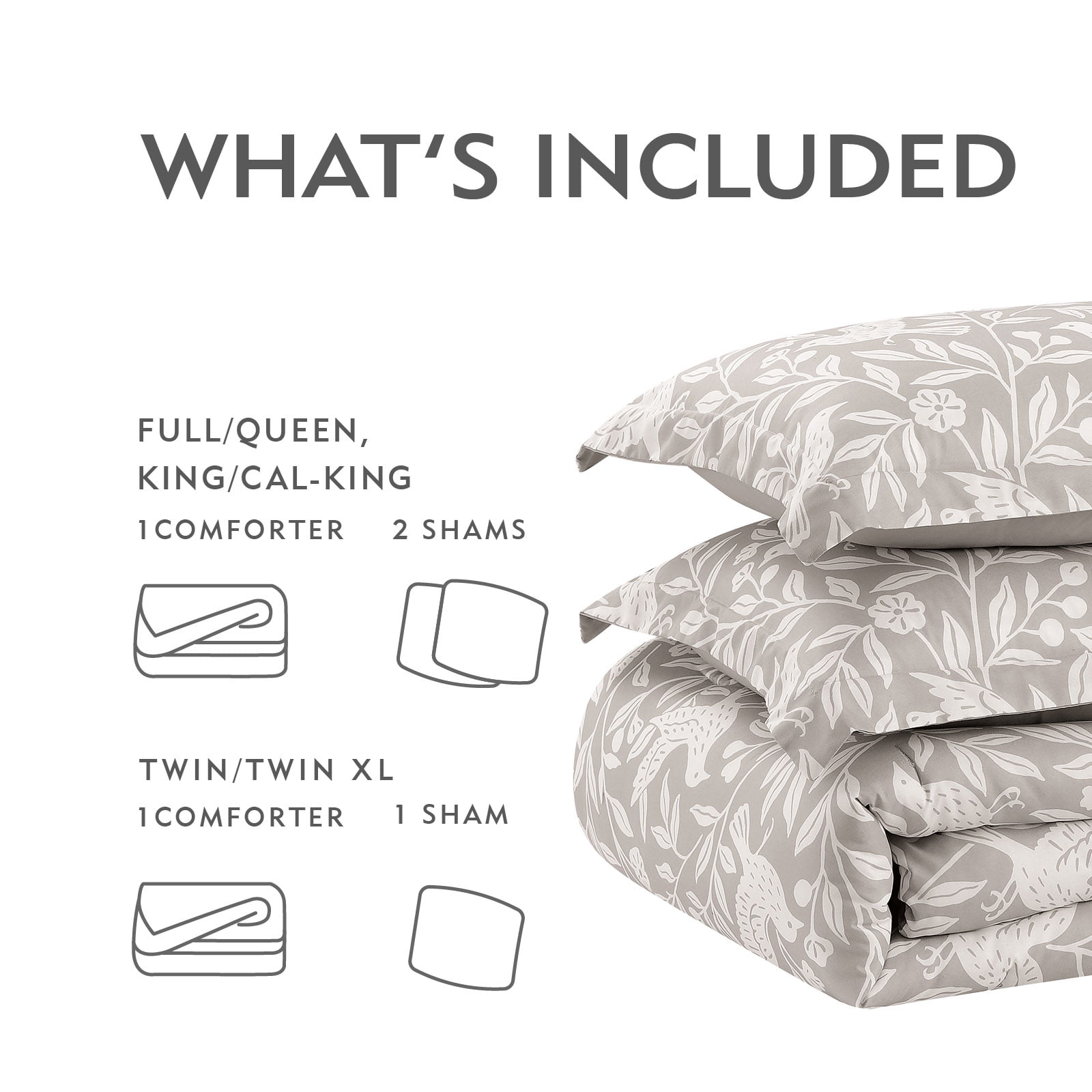 Notticasa 3-Piece Printed Comforter Sets,Gray,Tiwn,Features a Floral and Peacebird Design, Including a Quilt Cover and Pillowcases