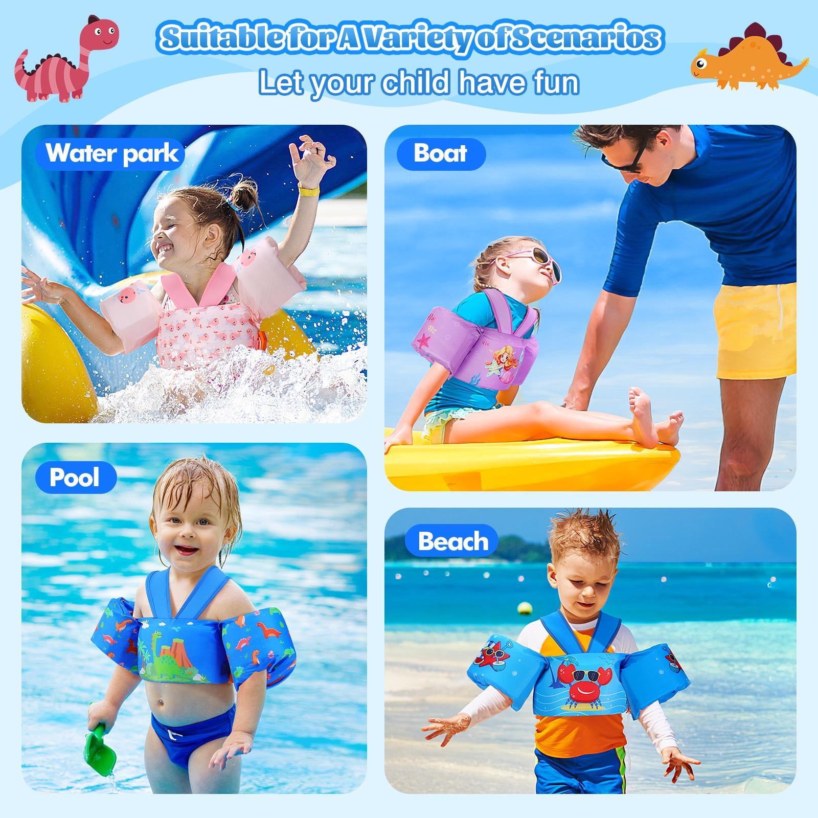 MoKo Swim Vest for Kids 20-50lbs Boys Girls, Swim Arm Floaties