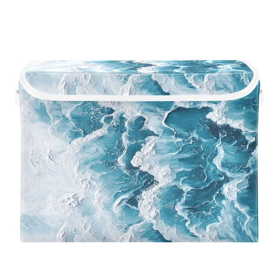 Storage Box With Lid 16.5x12.6x11.8In Foldable Stacked Household Storage Box Blue Ocean Pattern