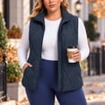 thumbnail image 4 of Plus Size Vest for Women Baeitkot Solid Color Zip Up Sleeveless Outerwear with Pockets Warm Casual Streetwear Navy L, 4 of 8