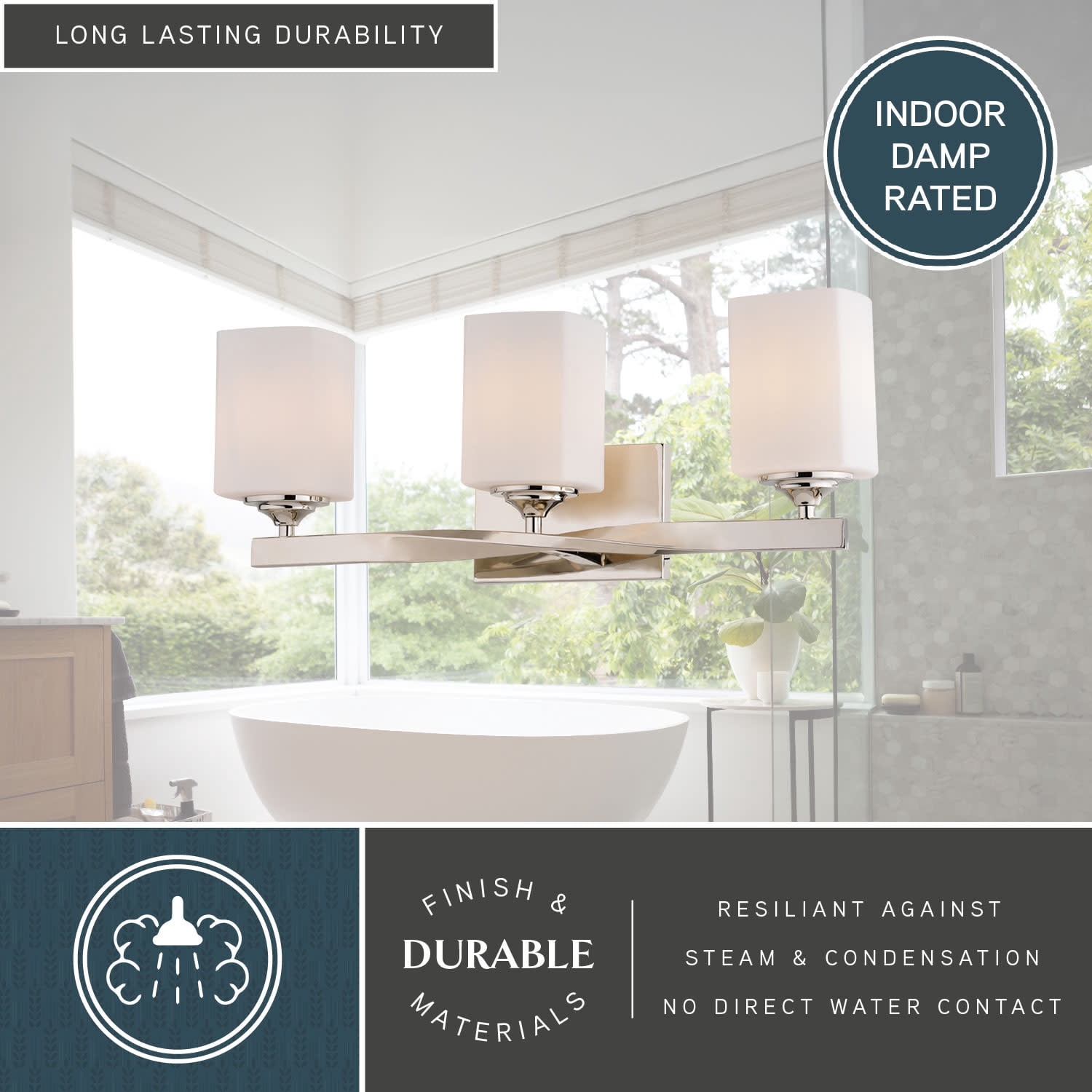 Robey 3 Light Polished Nickel Transitional Bathroom Vanity Fixture White Glass