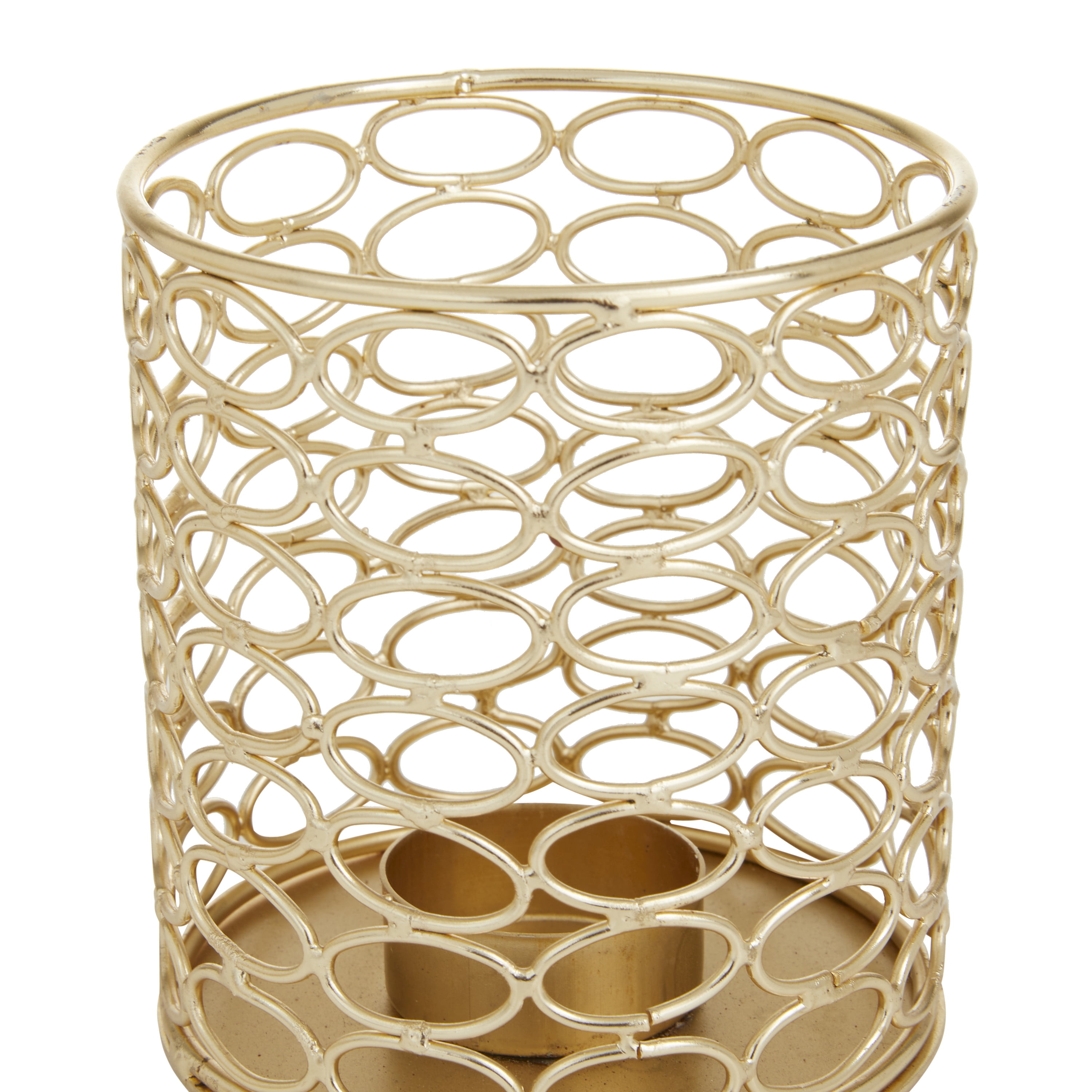 DecMode 4 in W, 4 in H Iron Glam Candle Holders, Gold, 3-Piece