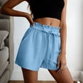 thumbnail image 4 of ClodeEU Women's Linen Blend Drawstring Shorts with Pockets ,Pleated Elastic Waist Casual Bottoms Light Blue,Womens Plus S, 4 of 5