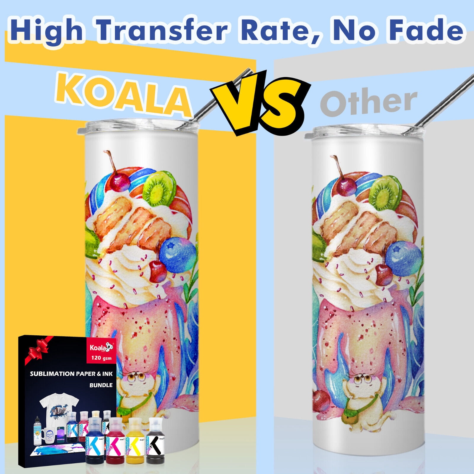 Koala Sublimation Paper and Ink Bundle Kit - 120gsm Sublimation Paper 8.5x11 + 4x150ML Koala Sublimation Ink for All  Inkjet Sublimation Printers Surecolor F170 F530 Ecotank ET-2803 ET-2400 2800
