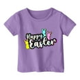 thumbnail image 2 of HAOTAGS Kids T-Shirts Easter Letter Print Short Sleeve Tee Toddler Boys Girls Outfits Summer Casual Tops Purple Size 13 Years, 2 of 3